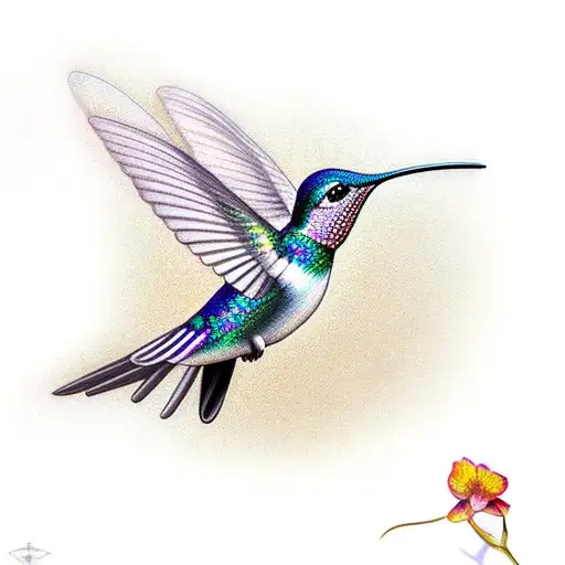 A Realistic Hummingbird Perched On A Blooming Flower