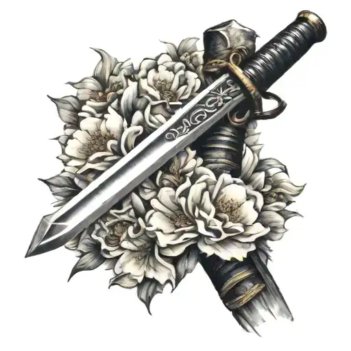Samurai Sword And Flowers