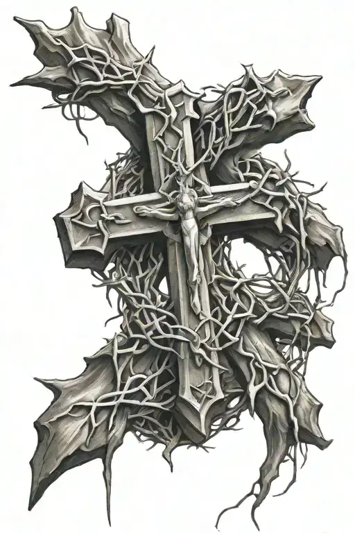 Three Crosses With Crown Of Thorns