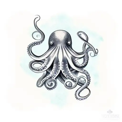 Simple Octopus With A Dab Of Watercolor And Geometric Style