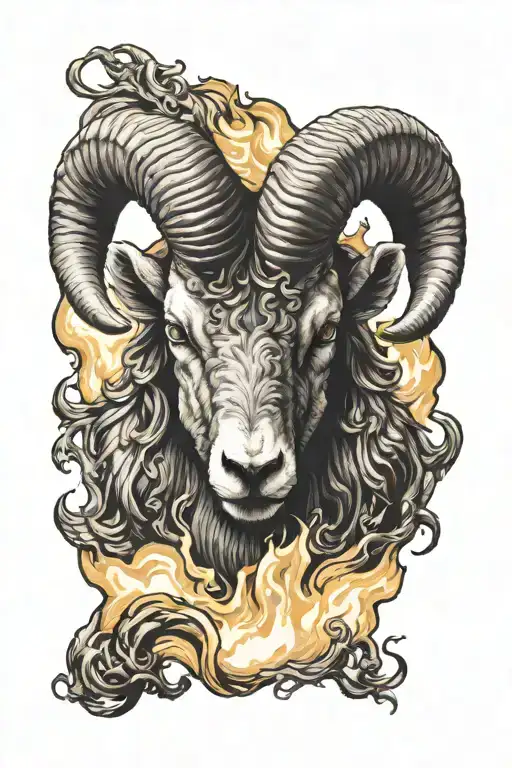 Raging Aries Ram Head Surrouded By Flames