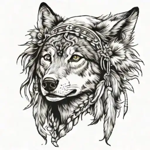 Wolf Headress Indian Women Posing