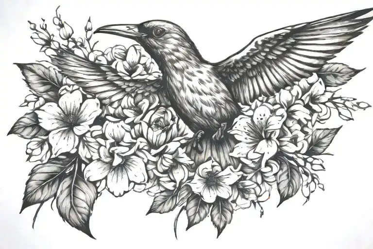 Bird Flying And Flowers