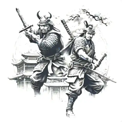 Samurai And Chinese Temple