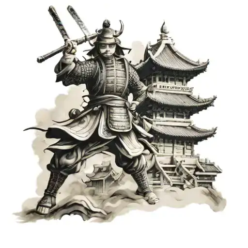 Samurai And Chinese Temple