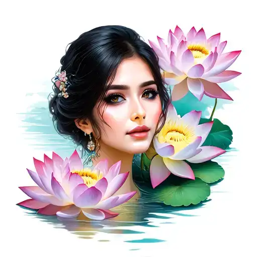 Woman Portrait With Lotus Flowers