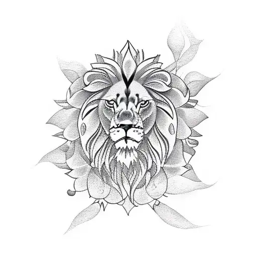 Lion With Lotus Flower