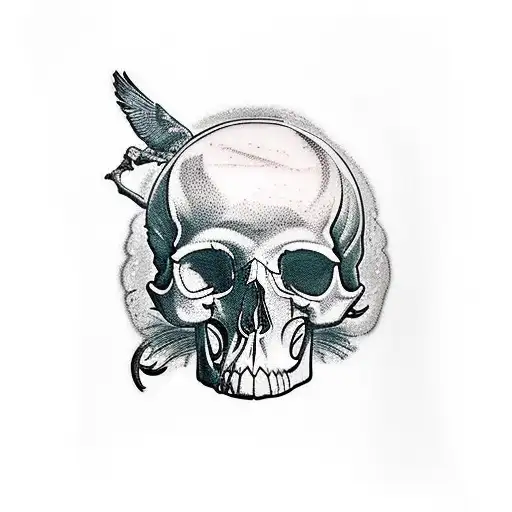 Crow Sitting On Skull Trash Polka Style Sleeve