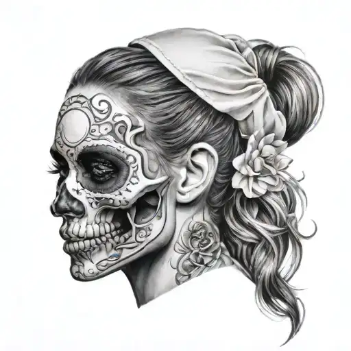 Girl With Half Face Skull
