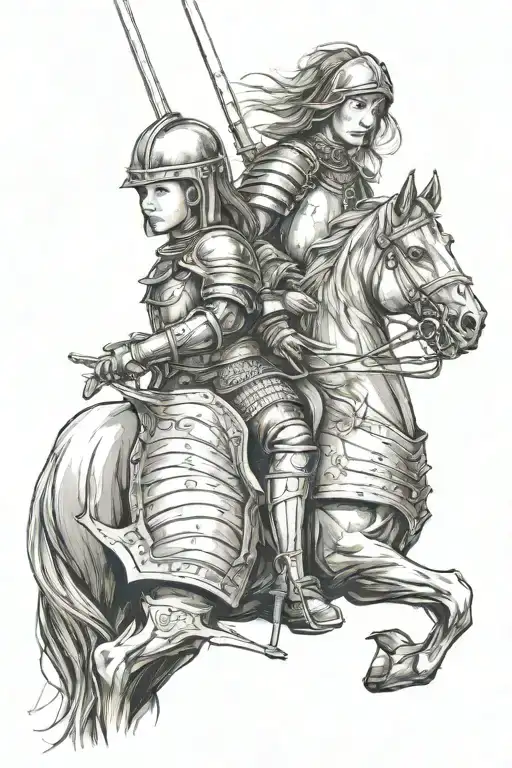 Female Knight With A Little Girl