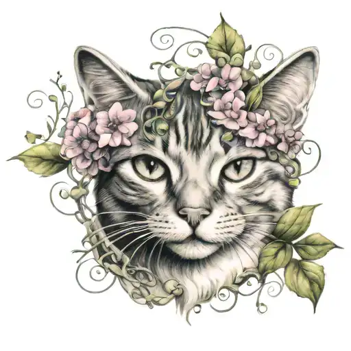 Cat With Flowers And Vines