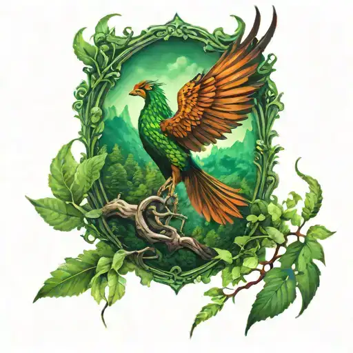 A Phoenix Rising From A Lush Green Forest Scene With Hidden