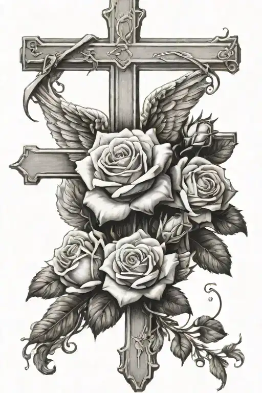 Angel And Crosses With Rose On It