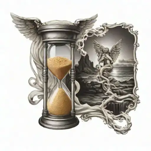 Hour Glass With Angel Pouring Sand Down To Death