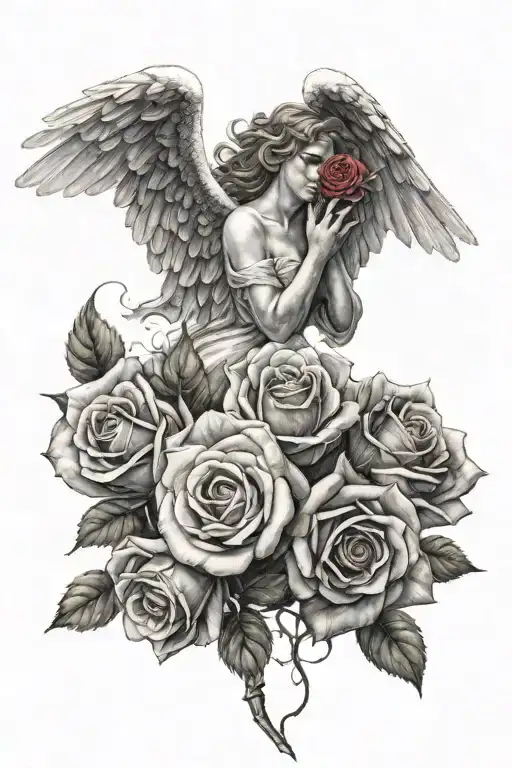 Falling Angel Holding A Rose