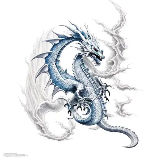 A Fierce Dragon Battling Against A Wave