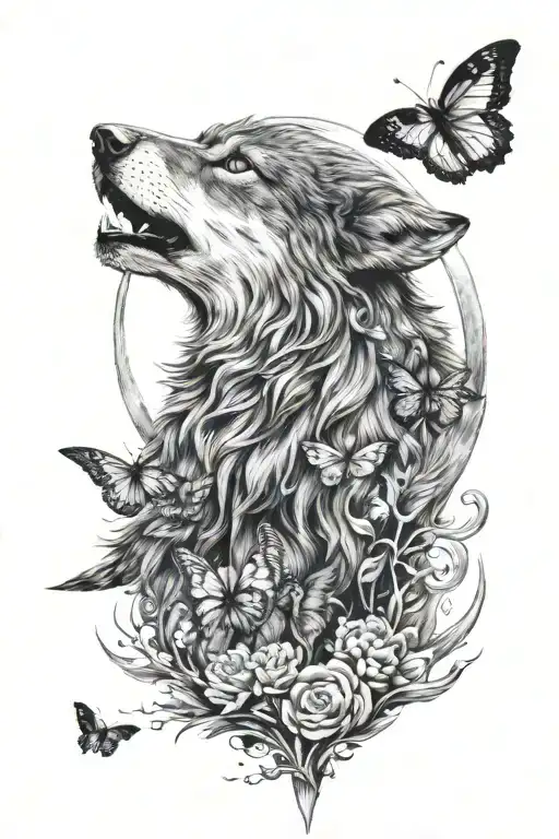 Butterfly Lupus Wolf Howling At The Moon
