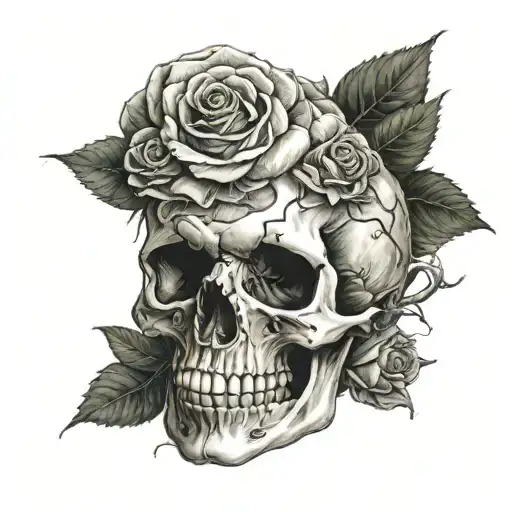 Skull And Roses Intertwined