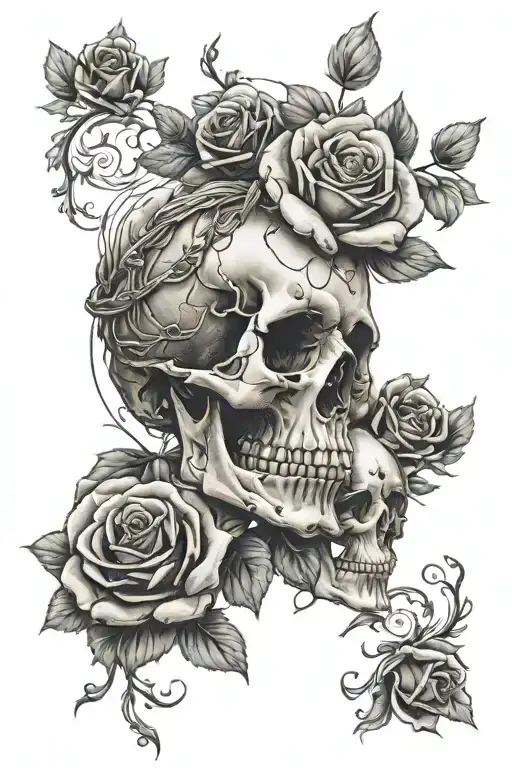 Skull And Roses Intertwined