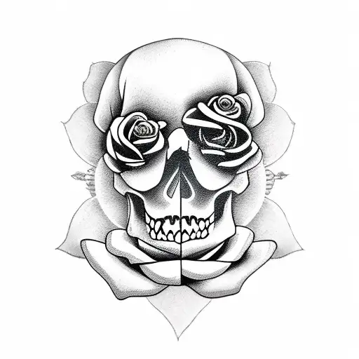 Skull With Roses And Gun