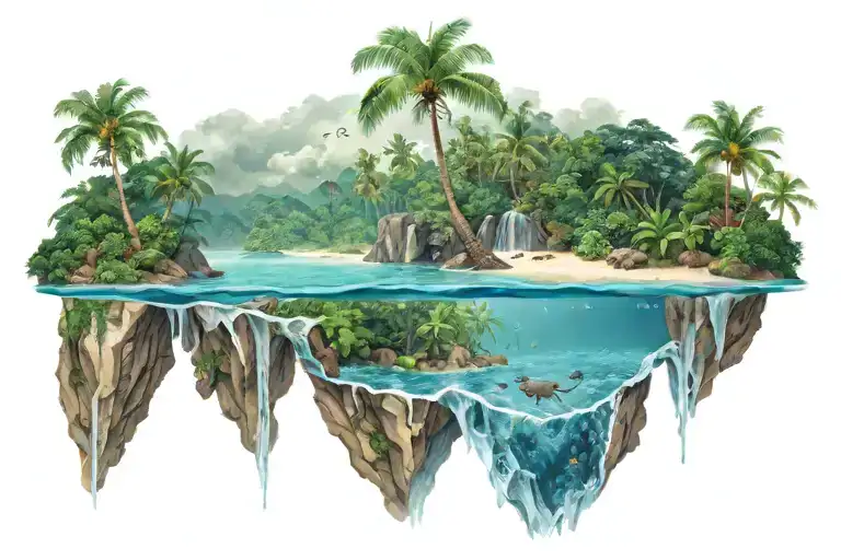 Ocean And Jungle Meet In The Middle With Animals In Both Sections