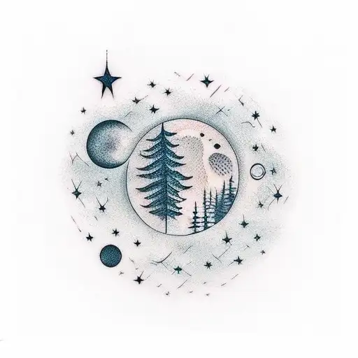 Forest With Stars And Moon