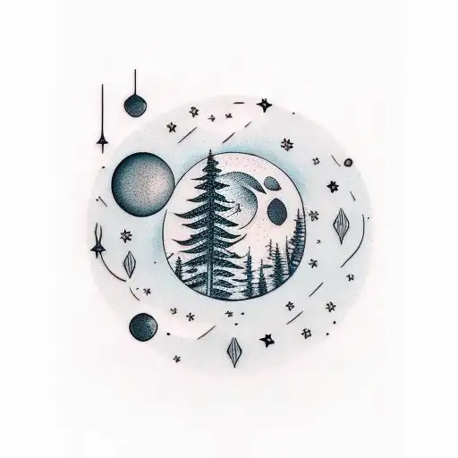 Forest With Stars And Moon