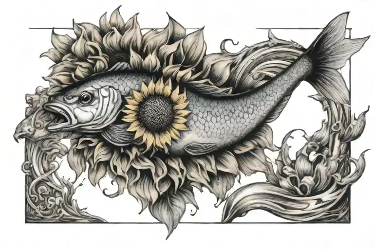 Sunflower And Fish Swimming Upstream