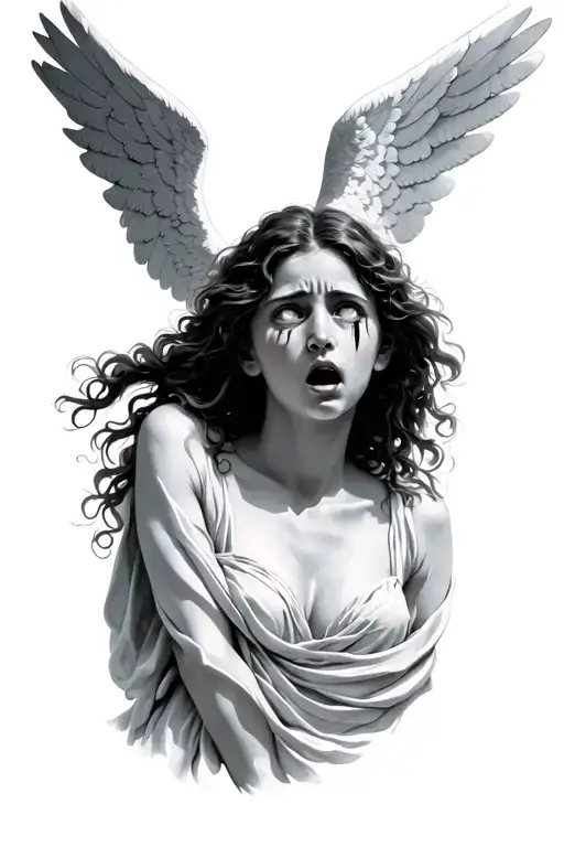 Crying Female Angel Looking Up From Ground