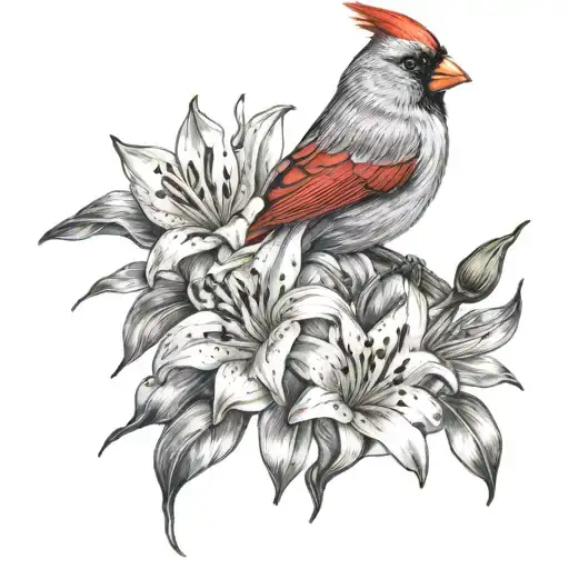 Cardinal And Lillies