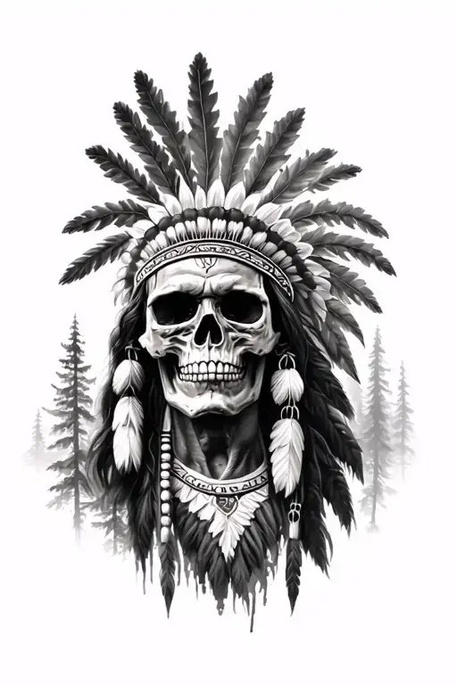 Skull With Indian With Forest Fund