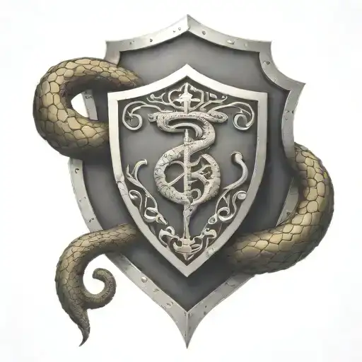 Medieival Shield With Protection Symbol And A Snake Coiled Around The Shield
