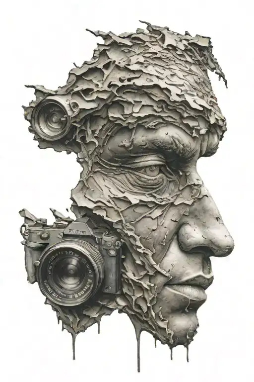 Brocken Face With Ash Falling And Black Eyes Of Deatg