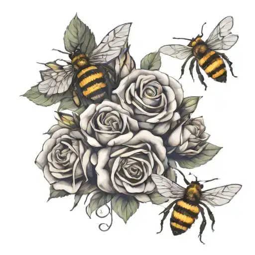 Roses And Bees Flying With Crown