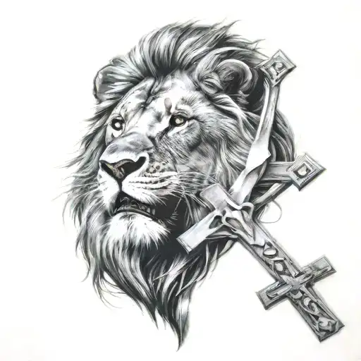 Lion In Front Of Cross
