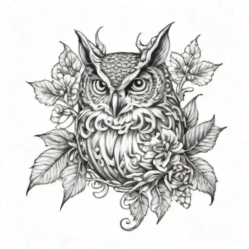Vine Pencil Tattoo With Small Owl And Fox Full Body