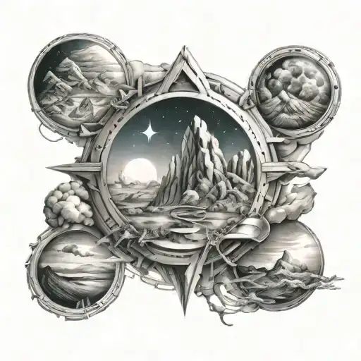 Halo Ring Array With Mountains And Space