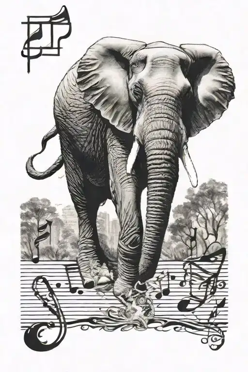Elephant And Music Notes