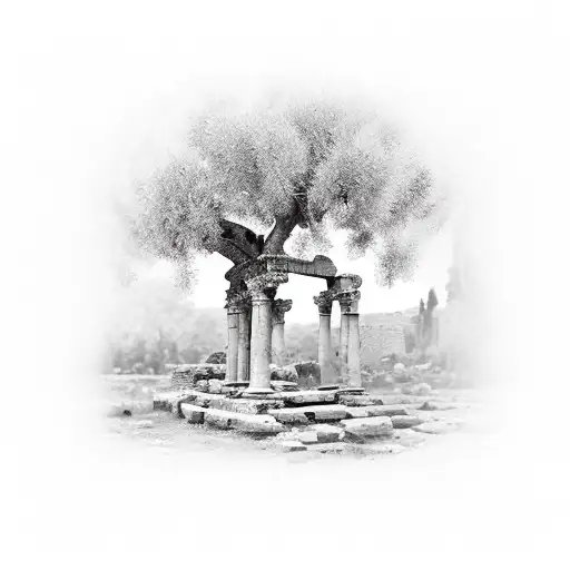 Lebanese Olive Tree With Roman Ruins