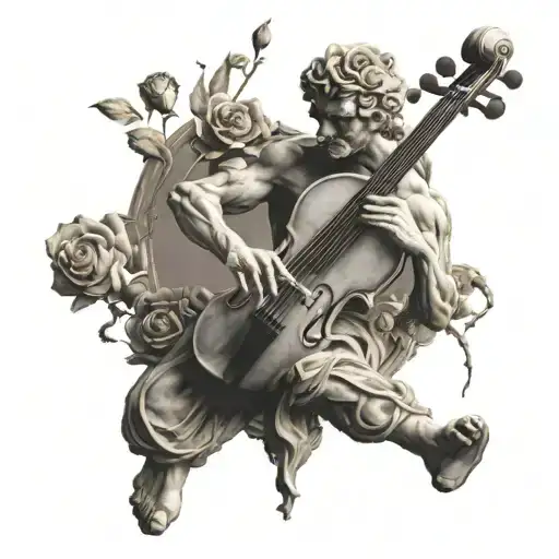 Marble Statue Of A Classical Musician Playing A Rose-shaped Violin