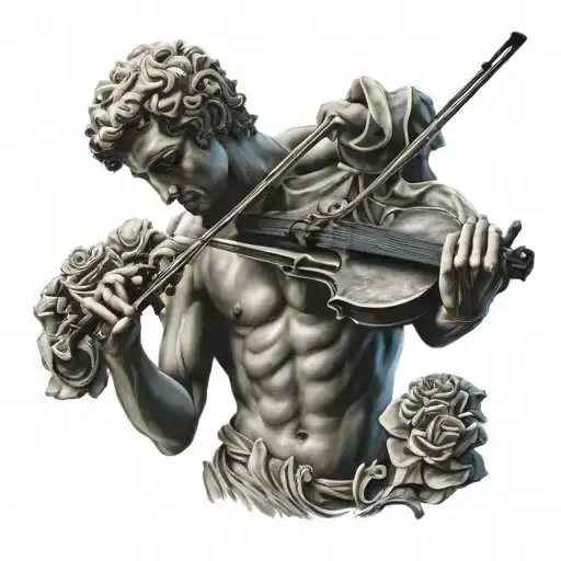 Marble Statue Of A Classical Musician Playing A Rose-shaped Violin