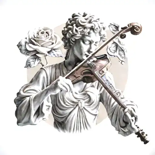 Marble Statue Of A Classical Musician Playing A Rose-shaped Violin