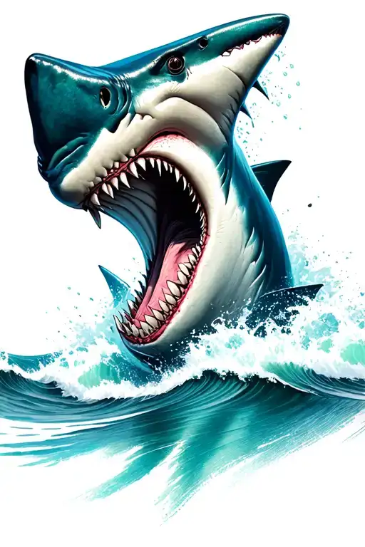 Shark Head Coming Out Of The Water Waves