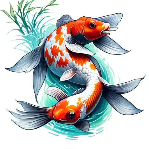 Koi Fish Eating Bamboo