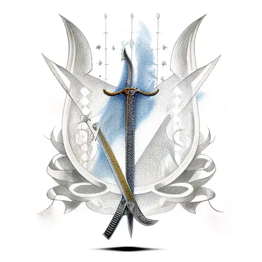Sword With Two Scales Hanging From The Handle