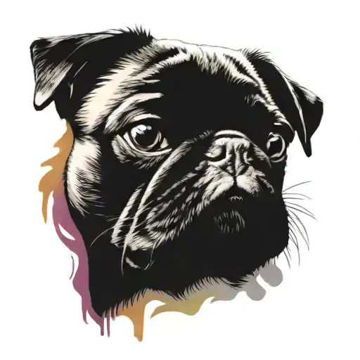 Black And White Portrait Pug With Artistic Colourful Background