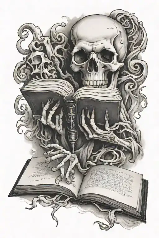 Death Holding Open Book Surrounded