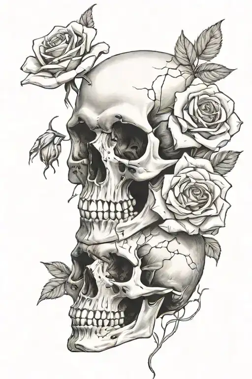 Skull And Wilting Roses Growing