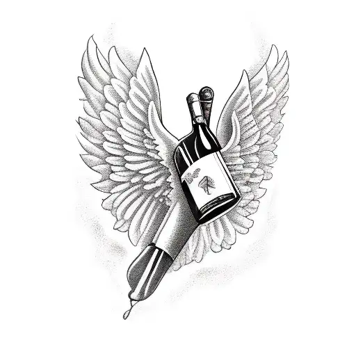 Angel Flying With A Bottle Of Wine