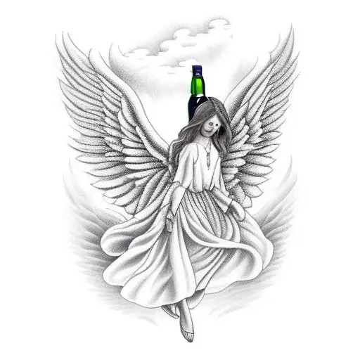 Angel Flying With A Bottle Of Wine
